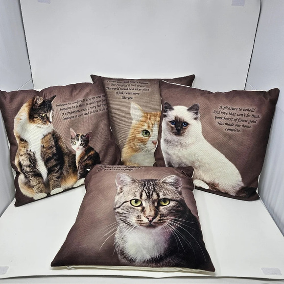 Danbury Mint Canvas Cat Feather Pillows Collection Set of 4 Zipper Closure - Picture 2 of 13